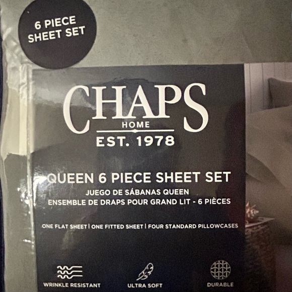 Chaps by Ralph Lauren grey ultra soft Queen 6-Piece Sheet Set - Picture 2 of 4